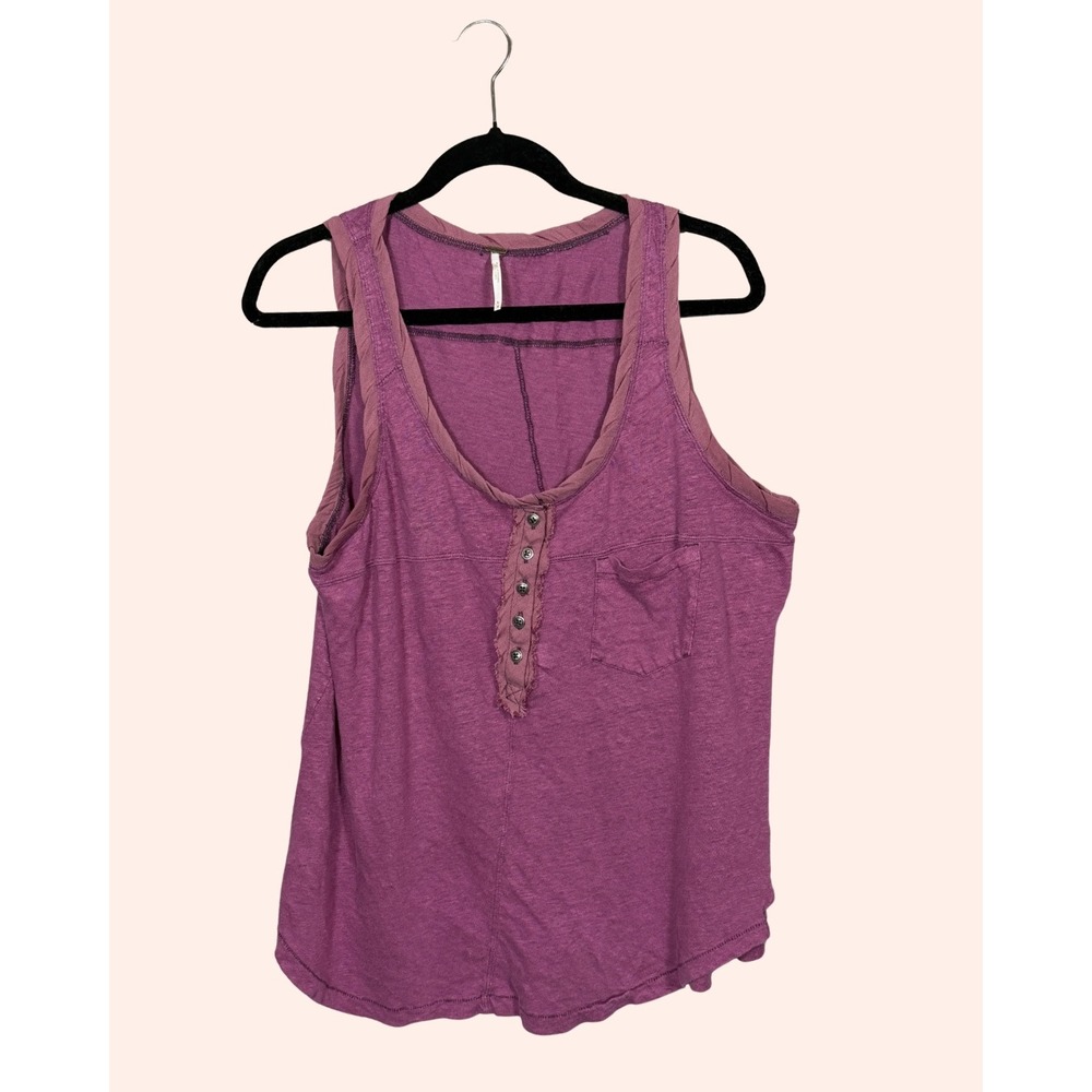 Free People We The Free Purple Henley Tank Top Raw Edge Boho Small OB405814